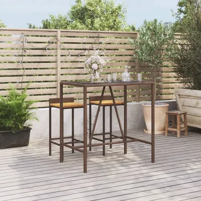 Produktbild von The Living Store Bartisch mit Glasplatte Braun 110x70x110 cm Poly Rattan