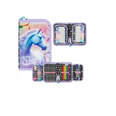 Produktbild von Goldkids - Federmäppchen 1 Fächer - Mäppchen für Mädchen und Jungen - Federmappe 1-Fach Federtasche Gefüllte Schüleretui - Einhorn Motiv