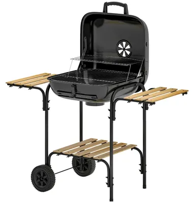 Productafbeelding van Outsunny stalen houtskoolgrill, verrijdbaar, met grillwagen en afsluitbaar deksel