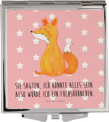 Produktbild von Mr. & Mrs. Panda Kosmetikspiegel Einhorn Fuchs - Rot Pastell - Geschenk, Mini Spiegel, Frauen, Fuchshörnchen, Füchse, Unicorn, Einhörner, Handtaschenspiegel, Handspiegel