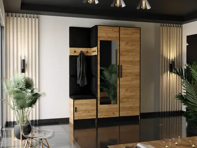 Image de KIER FURNITURE Portemanteau Roj13 - 158 x 205 x 39 cm Chêne Craft Gold + tissu noir