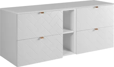 Zdjęcie produktu dla Szafka łazienkowa, biała ze złotym uchwytem / z górną półką, 140 x 57 x 46 cm