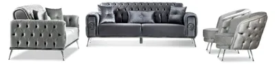 Produktbild von Sitzgruppe/Sofa Set - Wohnzimmergarnitur "Velmira" 3+3+1-Grau