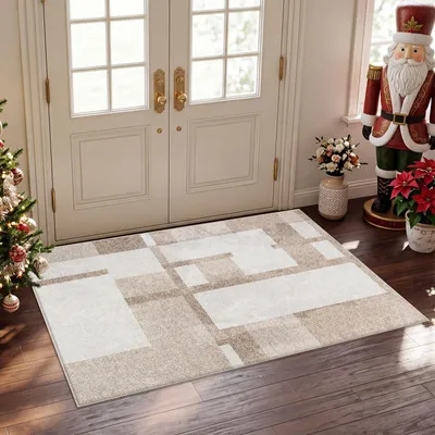 Productafbeelding van Woonkamerkleed, 80 x 120 cm, beige, wasbaar, antislip, geschikt voor de woonkamer