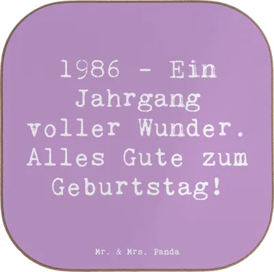 Produktbild von Mr. & Mrs. Panda Tischuntersetzer Spruch 1986 Geburtstag Wunder - Lavendeltraum - Geschenk, Geburtstagsgeschenk, Holzuntersetzer, Untersetzer Gläser, gläseruntersetzer