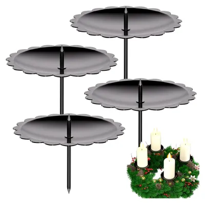 Produktbild von Adventskranz Kerzenhalter Metall 6cm: 4er Set Schwarz für Stumpenkerzen | Adventskranz Deko | Tischdeko Weihnachtskranz