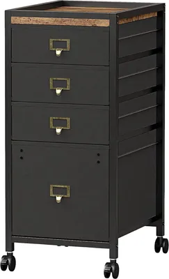 Productafbeelding van Mobiel archiefkastje met 4 lades – Rollende ladecontainer voor A4- en Letter-formaat hangmappen – Stof en metaal – Zwart