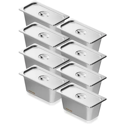 Produktbild von VEVOR 8er-Pack Hotelpfannen, 1/3 Anti-Stau-Dampfpfanne mit Deckel, 0,8 mm dicke Edelstahl-Dampftischpfanne, 6 Zoll tiefe kommerzielle Tischpfanne, Catering-Aufbewahrungspfanne für Lebensmittel, für Industrie und Wissenschaft