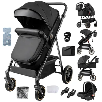 Produktbild von Babywagen, 3-in-1 Reise-System, leicht und faltbar, SCHWARZ