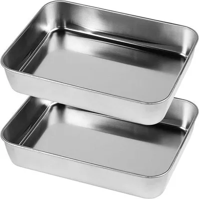 Immagine prodotto di Set di 2 teglie da forno, teglie rettangolari in acciaio inossidabile, per la cucina, lavabili in lavastoviglie, 23,8 x 18 x 4,7 cm