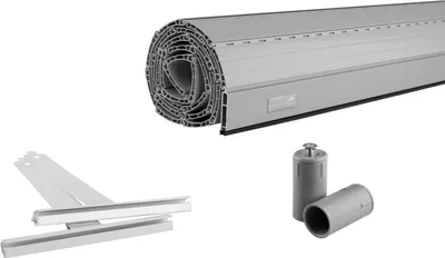 Produktbild von Schellenberg Rolladenpanzer Set PVC Mini für 40 mm Stahlrohrwellen, inkl. Rolladen-Aufhängefedern, Aluminium-Endleiste und Rolladenstopper, individuell kürzbar, 70 x 90 cm, grau, 39002