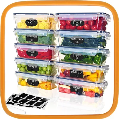 Image de Boîtes de conservation de 1 litre, lot de 10, avec couvercle, sans BPA, pour boîtes à lunch