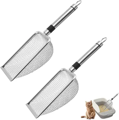 Produktbild von Katzenstreuschaufel Edelstahl 2 Stück, 3,8 mm Porenweite, für Katzentoilette