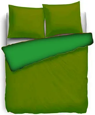 Immagine prodotto di Heckett & Lane - Biancheria da letto in percalle HnL tinta unita verde terra, 100% cotone, copripiumino con cerniera, federa, set da letto, 135x200 cm