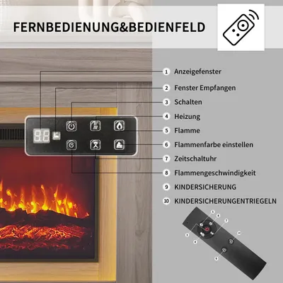 Image de Cheminée électrique - Cheminée sur pied avec encadrement - 46 cm - Effet de flammes LED avec bûches réalistes - Puissance de chauffage 700/1500 W - Chêne