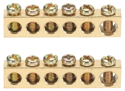 Erdungsschiene 6-fach, Messing, M4, 45,7x6x10 mm, 2 Stück