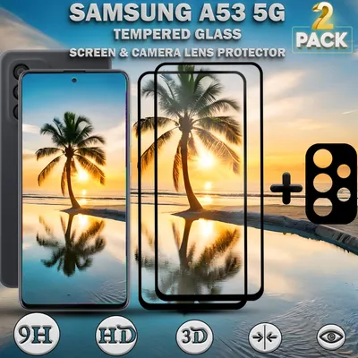 Produktbild von 2-Pack Samsung Galaxy A53 5G Displayschutzfolie und Objektivschutz aus 9H gehärtetem Glas