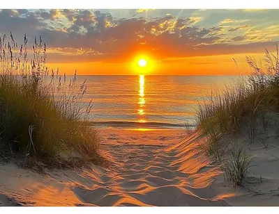 Immagine prodotto di Kit per Diamond Painting: Tramonto sulla spiaggia e sul lago, dimensioni 40x30 cm