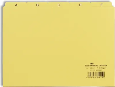 Obrázok produktu pre Durable 365004 - Alphabetischer Registerindex - PVC - Gelb - A5 - 0.3 mm - 210 mm