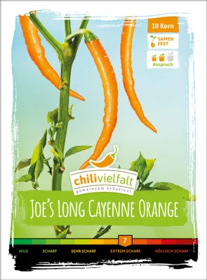 Produktbild von Chili Joe´s Long Cayenne Orange | Chilisamen von Chilivielfalt, Einzelartikel / komplette VE:Einzelartikel