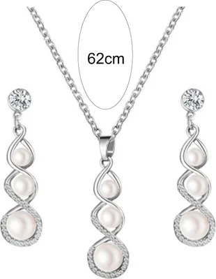 Produktbild von s Schmuckset, romantische Ohrringe und Halskette mit künstlichen Perlen, modischer Charme, Hochzeit, Brautjungfer, Strass-Anhänger, Schmuck