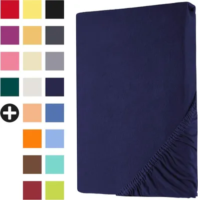 Produktbild von Jersey Spannbettlaken 100% Baumwolle 200 x 200 Spannbetttuch Laken Bettlaken Marineblau