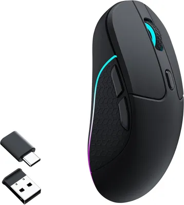 Produktbild von Kabellose Maus,2,4 GHz/Bluetooth 5.1/USB-C-Anschluss,26000 DPI,PAW3395-Sensor, RGB-LED, 70 Stunden Akkulaufzeit,79g Gaming-Maus für PC,Mac und Laptop