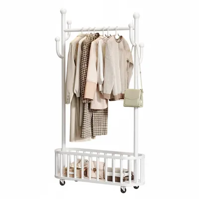 Produktbild von Kleiderständer mit Rollen und Aufbewahrungskorb, für Schlafzimmer & Flur