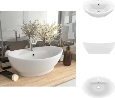 Produktbild von vidaXL Luxus-Waschbecken Überlauf Oval Matt-Weiß 58,5x39 cm Keramik -  Badezimmer-Waschbecken