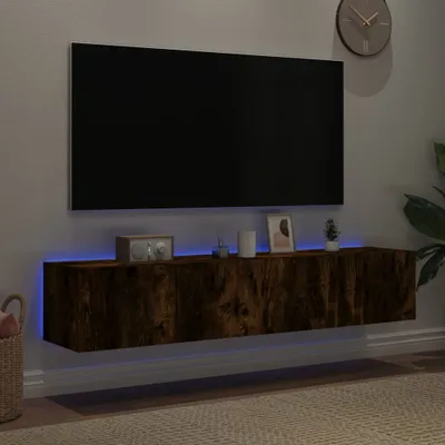 Produktbild von Saisonschlussverkauf - TV-Wandschränke mit LED-Leuchten - klassisches Designn - Fernsehstand/TV-Tisches - 2 Stk. Räuchereiche 80x35x31cm - TV-Schränke Stilvoll8590