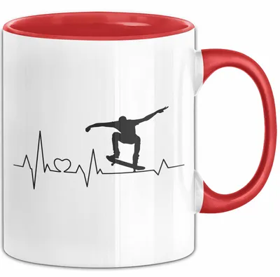 Produktbild von Skateboarder Geschenk Tasse Herzschlag Geschenkidee Jungs Skater (Rot)