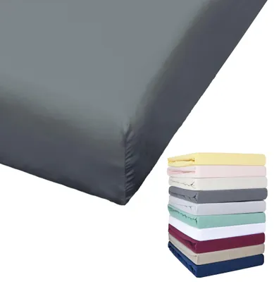 Produktbild von Bierbaum Jersey Spannbettlaken 27cm Steghöhe 90x190-100x200 / 140-160x200 / 180-200x200 cm Grau Gelb Weiß Grün Blau, Farbe:Dunkelgrau, Größe:100x200cm Spannbettlaken