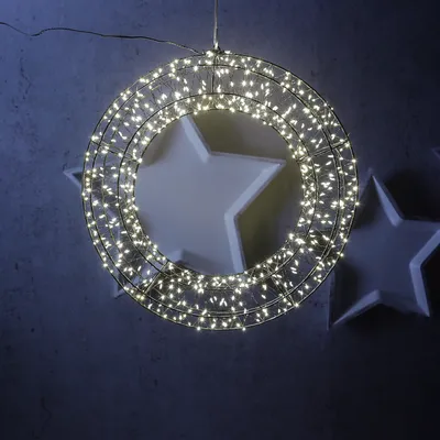 Produktbild von LED Kranz mit Drahtlichterkette - Lichterkranz mit 1200 warmweißen LED - D: 40cm - Timer - Außen