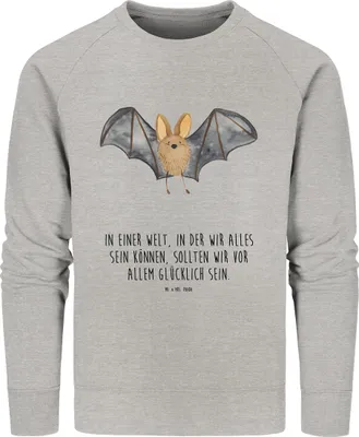 Produktbild von Mr. & Mrs. Panda Organic Baumwolle Pullover Fledermaus Flügel Größe M - Heather Grey - Geschenk, Sweater, Baumwoll, Bio, Pulli, Sweatshirt, Lustige Sprüche