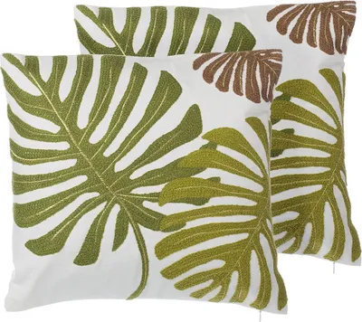 Zdjęcie produktu dla BELIANI Zestaw 2 poduszek zielony bawełniane białe tło 45 x 45 cm z wypełnieniem ozdobne akcesoria salon sypialnia