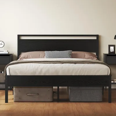 Bett 160x200 cm mit Lattenrost, Stauraum, schwarz, Metall