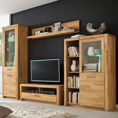 Produktbild von home24 Wohnwand mit Beleuchtung - 4-teilig - Massivholz