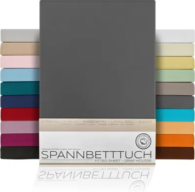 Produktbild von Spannbetttuch Bettlaken aus gekämmter Baumwolle Premium Jersey 160g/m²,180x200cm,Dunkelgrau, Matratzenart:Boxspringbett