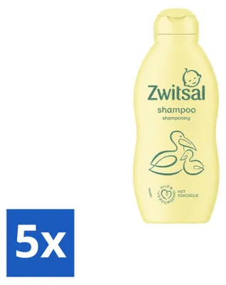 Imagen del producto de 5 unidades de champú para bebés Zwitsal, suave y nutritivo, 200 ml cada uno. Paquete económico