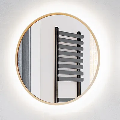 Produktbild von Badezimmer LED Spiegel, rund, 80cm Durchmesser, in gold matt gebürstet MIRROR-56, B/H/T ca. 80/80/3,5 cm