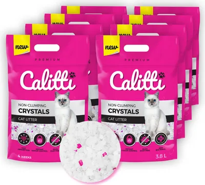 Obrázok produktu pre Calitti - Silikátová podstielka pre mačky | Antibakteriálny piesok pre mačky | Sada 8 ks 8 x 3,8 l = 30 l