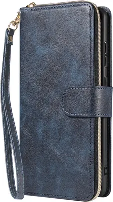 Produktbild von Für Samsung S10/S20/S10E/ S10 Plus Kunstleder Handyhülle Reißverschluss Tasche + Handschlaufe blau