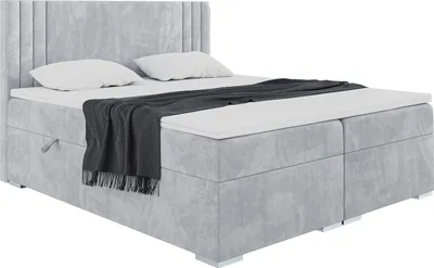 Produktbild von MEBLINI Boxspringbett mit Bettkasten - Gepolstert Doppelbett mit Matratze und Topper - Polsterbett mit Stauraum - Bett mit Kopfteil - Stauraumbett - MORANO - 140x200 - H4/Hellgrau Samt