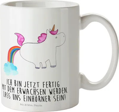 Produktbild von Mr. & Mrs. Panda Pott Einhorn Pupsen - Weiß - Geschenk, Unicorn, Lustig, Kinderbecher, Haferl, Spaß, Plastikbecher, Regenbogen, Campingbecher, Glitzer, Trinklernbecher