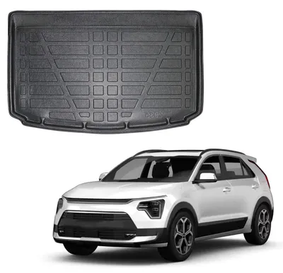 Image de Tapis De Coffre Sur Mesure Pour Kia Niro 2 Électrique SG2 Depuis 2022 étage inférieur, Noir, Antidérapant, Bord Haut, Toutes Saisons