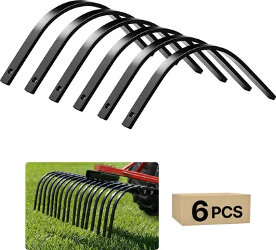 Zdjęcie produktu dla VEVOR Zapasowe zęby do traktora ogrodowego, grabie do siana, zestaw 6 sztuk, mocowanie śrubowe, zęby do grabi do kamieni, otwór na śrubę 11 mm, stal o wysokiej wytrzymałości i poddana obróbce cieplnej, zęby do grabi, części zamienne do grabi do siana