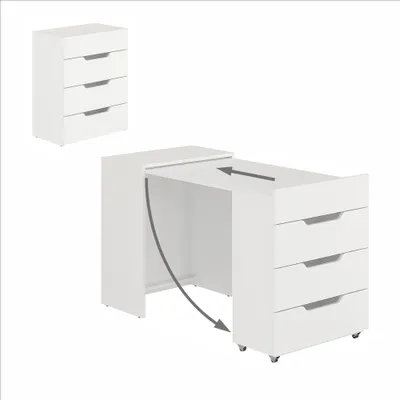 Produktbild von KOMTO Schreibtisch Weiß mit 3 Schubladen – Computertisch, Klappschreibtisch mit Stauraum, PC Tisch, Bürotisch für kleine Räume | Tisch FOLDY2 128 x 60