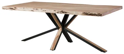 Immagine prodotto di MASSIVMOEBEL24 | Tavolo da Pranzo 180x90x77  in legno di Acacia laccato beige / gambe incrociate antracite opaco / naturale FREEFORM