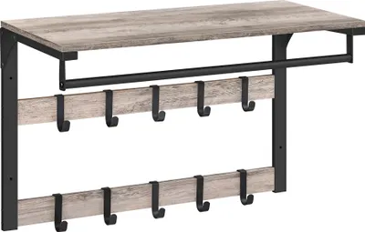 Produktbild von VASAGLE Wandregal mit 10 abnehmbaren Haken, Kleiderstange, 30 x 65 x 42 cm (T x B x H), greige
