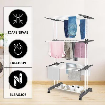 Produktbild von Trockenständer – Wäscheständer. Trockenturm – Kleiderstange. Zusammenklappbar, 3 Etagen – 72x50x172 cm – Weiß